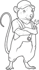 Rat Mechanic Wrench Animal Vector Graphic Art Illustration
