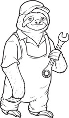 Sloth Mechanic Wrench Animal Vector Graphic Art Illustration