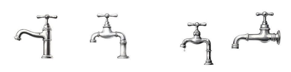 Vintage Metal Faucets Collection on White Background