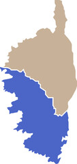 Illustration carte de la r&eacute;gion Corse avec d&eacute;partements Haute Corse et Corse du Sud mis en lumi&egrave;re