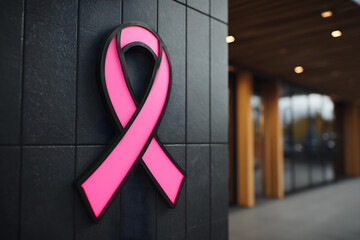 October breast cancer awareness month with pink ribbon