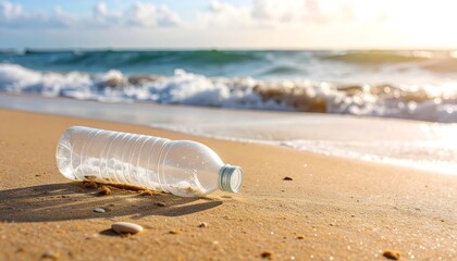 Obraz premium Plastic Bottle Pollution on Shoreline