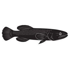 black and white silhouette vector of snakehead fish with white background