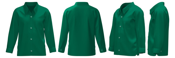 Realistic 3D design of green long-sleeve button-up shirt