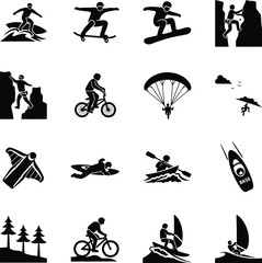 Collection of extreme sports and outdoor adventure silhouettes