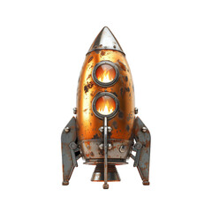 3D rocket icon with chrome body, startup innovation theme, white background