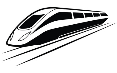 Futuristic High-Speed Train on Tracks. High-speed train vector graphic, transportation concept.