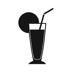 Simple silhouette icon of a tall glass filled with drink and straw
