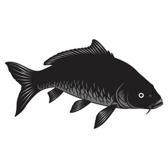 black and white silhouette vector of carp fish with white background