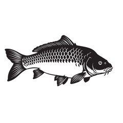 black and white silhouette vector of carp fish with white background
