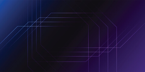 Abstract geometric design with overlapping hexagon shapes and lines on a gradient background of blue and purple.
