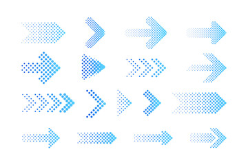 halftone arrow icons set gradient blue dotted direction symbols