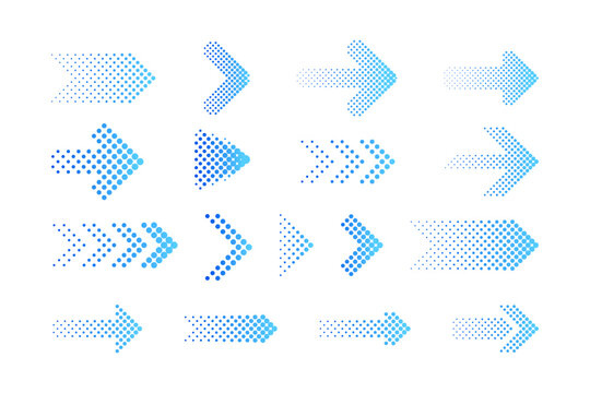 halftone arrow icons set gradient blue dotted direction symbols