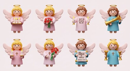 Obraz premium Collection of colorful cute angel figurines