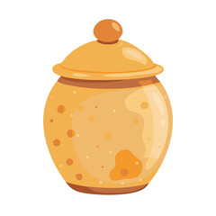 Clay Honey Pot Vector Icon with Lid - Ceramic Kitchen Jar for Food Storage and Dessert