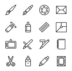 Art supplies and stationery icons brush