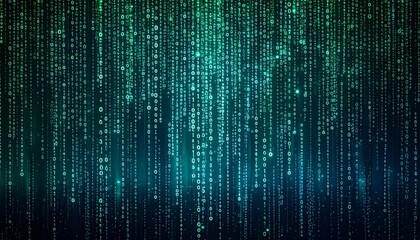 Glowing vertical data stream of green and blue dots on dark background