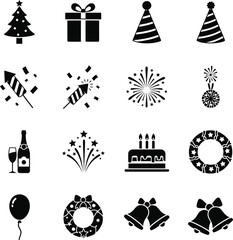Naklejka premium Collection of festive celebration icons for holidays and parties