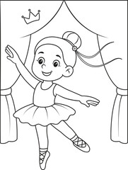 Isolated outline cute Ballerina kid in tutu. Good for printable coloring sheets, preschool learning, career-theme lessons, posters, hands-on activity packs