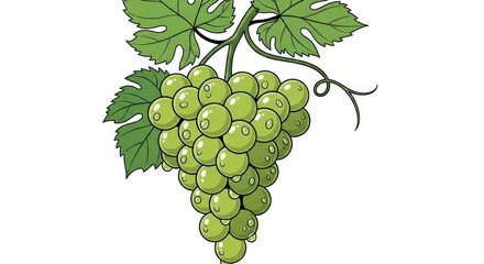 A cartoon illustration of a bunch of green grapes on a vine.