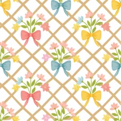 Gardinen Kinderzimmer Muster  Floral trellis seamless pattern with bows and ribbons. Preppy spring summer hand drawn flowers. Botanical elegant trendy print.  © Rendy Dastian