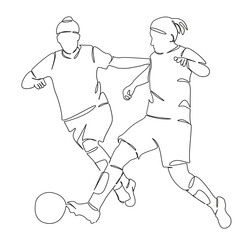 One continuous single drawing line art flat doodle soccer, sport, soccer ball, outdoors, lifestyles, match - sport, girls. Isolated image hand draw contour on a white background, hand drawn, not AI