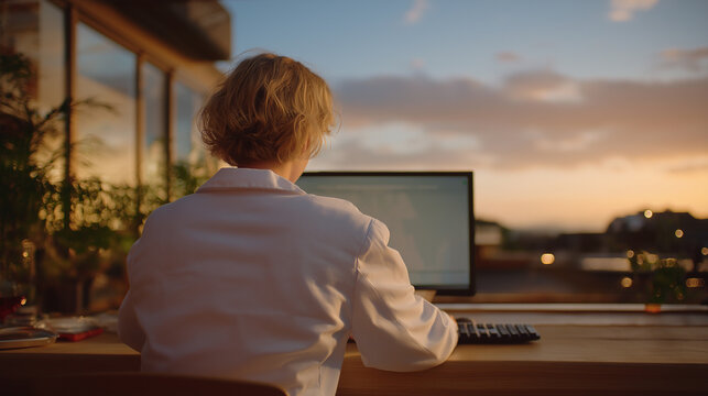 a research center with lab gear and computers, cluttered counter with samples, soft natural light from a window, a young researcher in a coat analyzing data on a monitor, natural p