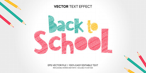 back to school colorful pencil text on whiteboard editable text effect premium vector