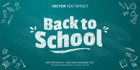 Back to School Editable text effect on blue chalkboard background premium vector