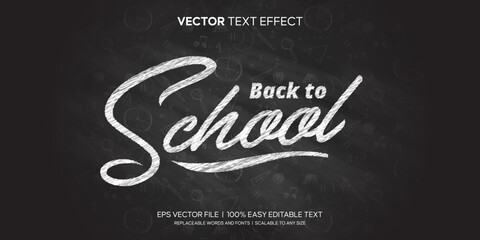 Back to School Lettering Editable Text Effect On Black Board Background Premium Vector