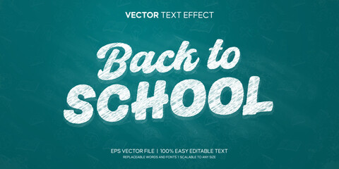 Back to School Lettering doodle style editable Text Effect On Blue Chalkboard Background Premium Vector
