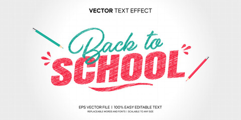 Back to School Sketch with colorful letters and pencils Editable Text Effect Premium Vector