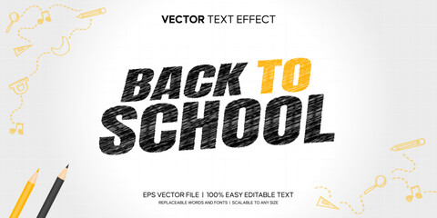 Back to School Sketch text effect pencil color editable vector file with hand-drawn elements on a white board