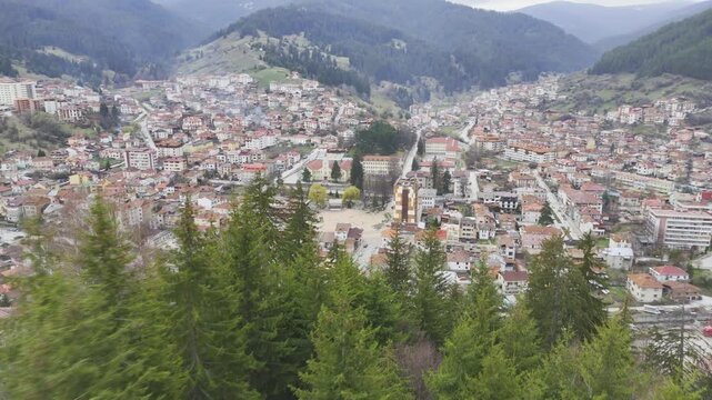 Aerial 4K Drone Footage of Chepelare Town in the Rhodope Mountains, Bulgaria