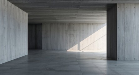 Fototapeta premium Minimalist Concrete Interior, Geometry and Light, Textured Surfaces and Abstract Spaces.