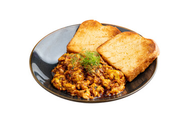 Bheja Fry with Pao in a Plate on a Transparent PNG Background