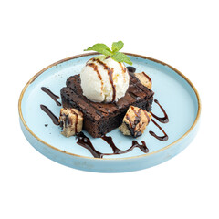 Brownie with ice cream in a plate on a Transparent PNG Background