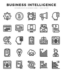 Set of 25 Business Intelligence Lineal Icons Pack.