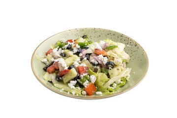 Authentic greek salad in a ceramic bowl on a Transparent PNG Background