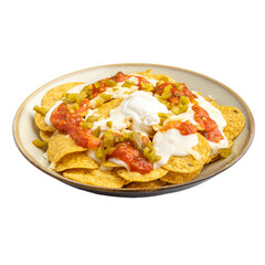 Nachos with Salsa and Sour Cream in a Bowl on a Transparent PNG Background