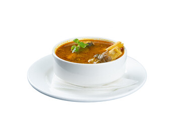 Hyderabadi Paya Soup in a White Soup Bowl on a Transparent PNG Background