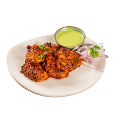 Juicy Tandoori Chicken on a White Plate on a Transparent PNG Background
