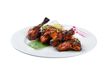 Tandoori Chicken Plated in a Fine Dine Restaurant on a Transparent PNG Background