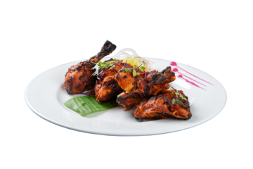 Tandoori Chicken Plated in a Fine Dine Restaurant on a Transparent PNG Background
