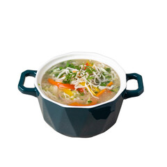 Thukpa Noodle Soup in a Ceramic Bowl on a Transparent PNG Background