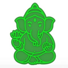 3D minimal green Lord Ganesha front view illustration, representing wisdom, prosperity, and spiritual blessing, designed in a clean modern style with soft green tones.