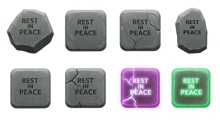 Digital grave markers set rest in peace icons