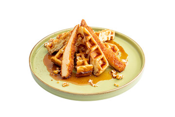 Chicken and Waffle in a Plate on a Transparent PNG Background