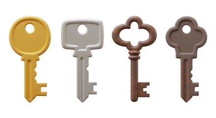 Four different keys illustration for access or security concept