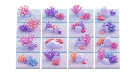 Naklejka premium Pastel coral and rock miniatures decor set